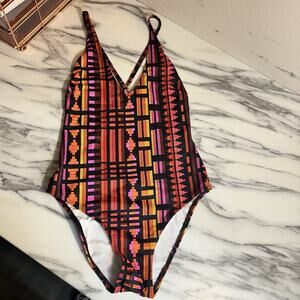 Kuny Mare Barcelona Kente Print‎ One Piece Swimsuit Size 10 Cheeky Geometric